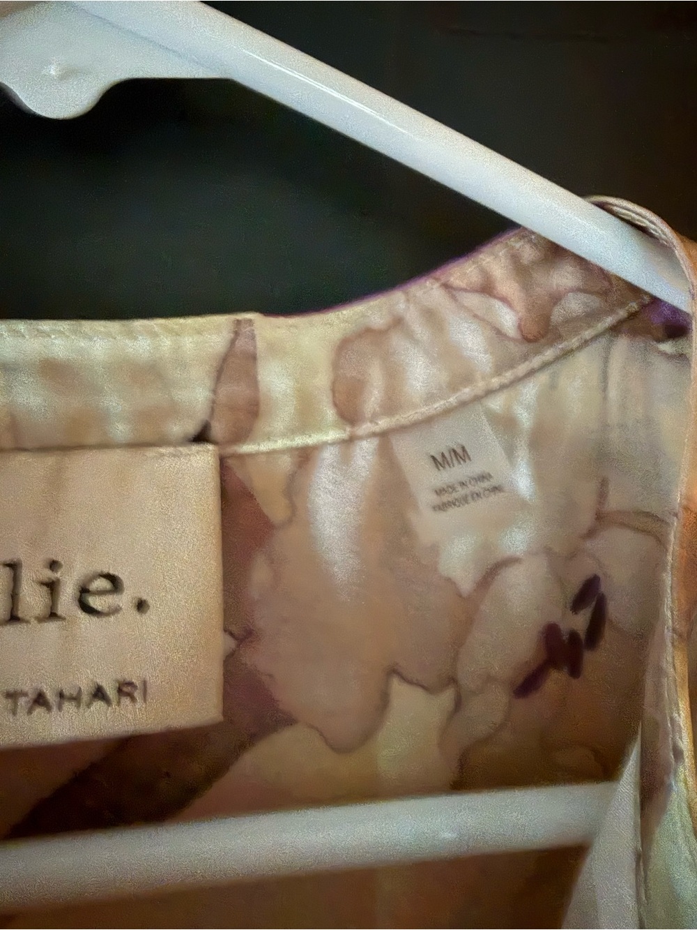 Tahari Floral Cap-Sleeve Silk Blouse in Purple and Cream - Picture 3 of 5